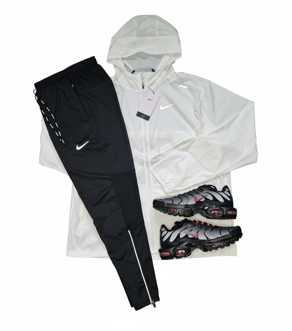 NIKE WHITE UV WINDRUNNER & BLACK PHENOM TRACK PANTS