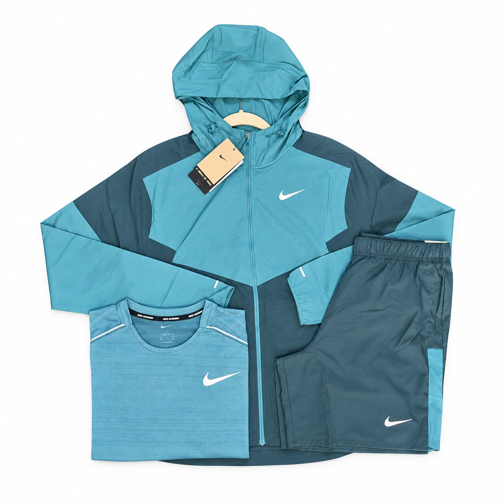 Nike Windrunner, Challenger shorts & Nike miler 1.0 Teal Set