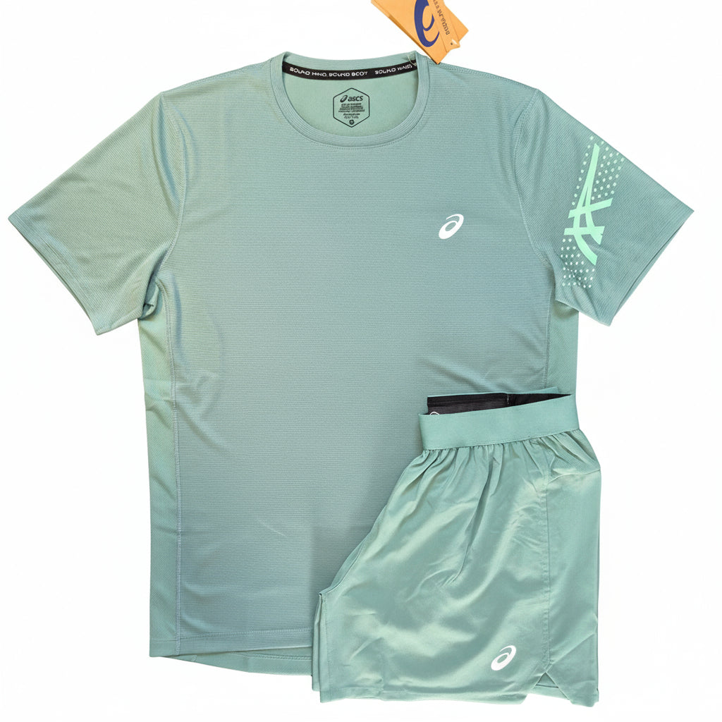 ASICS ICON TSHIRT & 5" SHORTS (celadon green)