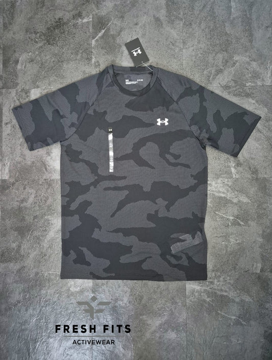 UA VELOCITY JACQUARD CAMO TSHIRT (BLACK)