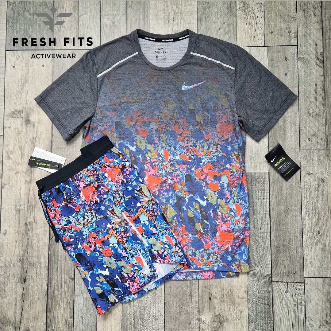 RARE NIKE 1.0 MILER & SHORTS FLORAL SET - CORAL BLUE