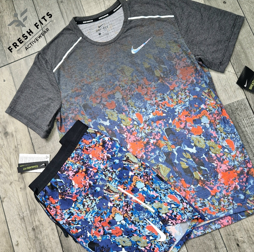 RARE NIKE 1.0 MILER & SHORTS FLORAL SET - CORAL BLUE