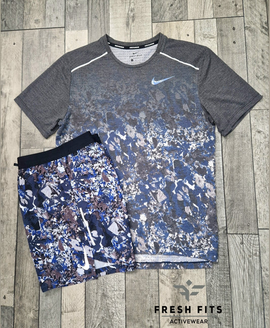 RARE NIKE 1.0 MILER & SHORTS FLORAL SET - NAVY
