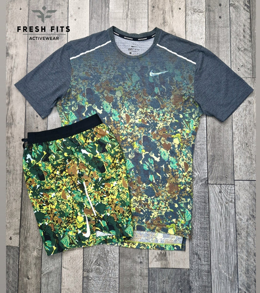 RARE NIKE 1.0 MILER & SHORTS FLORAL SET - CORAL GREEN