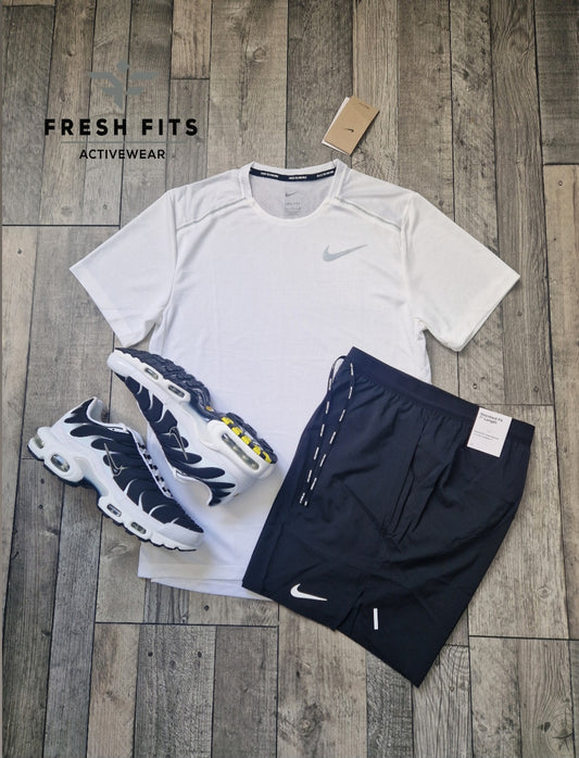 NIKE MILER 1.0 ICE WHITE & FLEX STRIDE (7") BLACK SHORTS SET