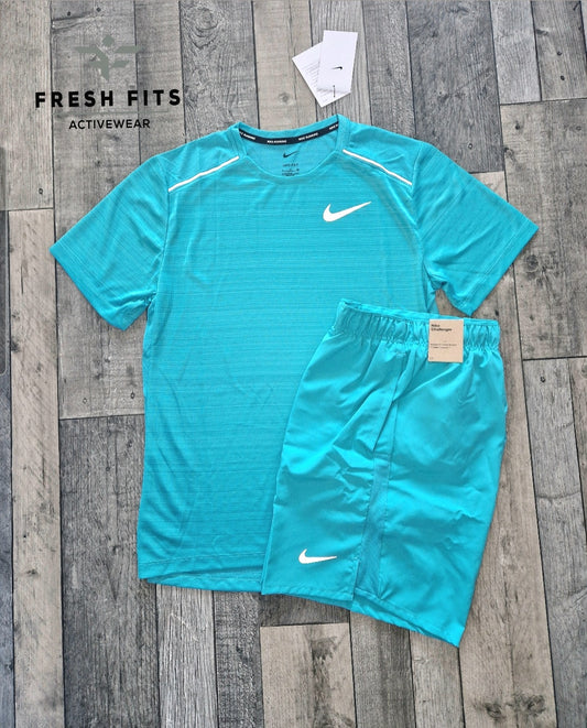 NIKE MILER 1.0 & CHALLENGER SHORTS SET - (AQUA BLUE)