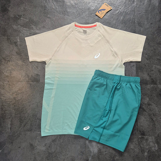 Asics Seamless Tshirt & Icon Shorts Set (Birch Oasis Green/Rainy Lake)