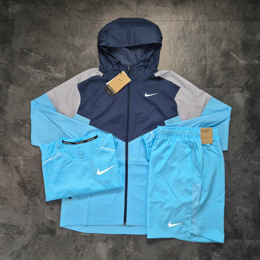 NIKE UV WINDRUNNER, MILER 1.0 & CHALLENGER SHORTS SET (AQUARIUS BLUE)