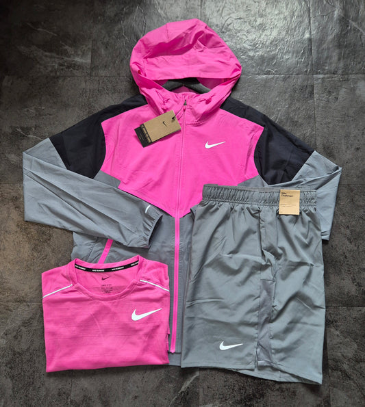 Nike Uv Colour Block Windrunner 3peice Set (pink/grey/black)