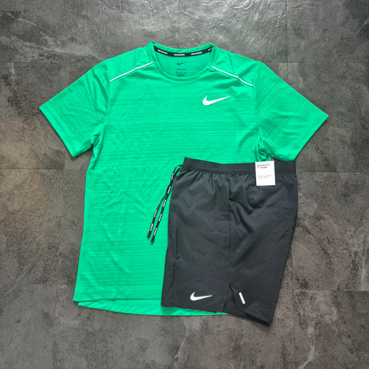 NIKE MILER 1.0 EMERALD GREEN & BLACK FLEX STRIDE SHORT SET