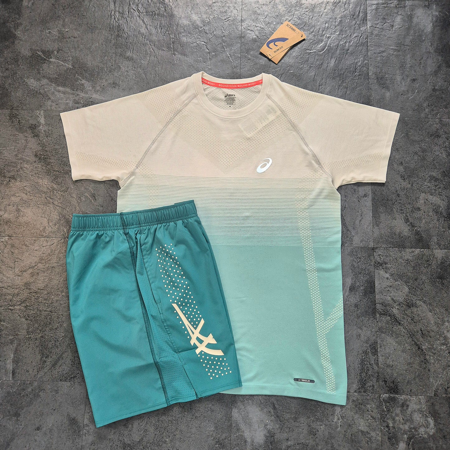 Asics Seamless Tshirt & Icon Shorts Set (Birch Oasis Green/Rainy Lake)